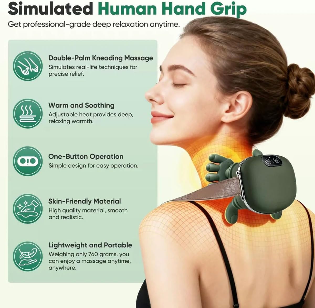 Bionic Neck Shoulder Massager Heated Back Massagers Electric Kneading Muscles Massage Pillow Neck Waist Leg Body 3-Level Modes